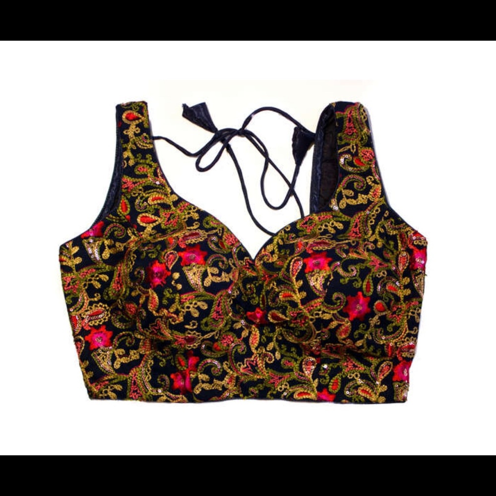 Navy Blue, Multicolor Floral Saree Blouse